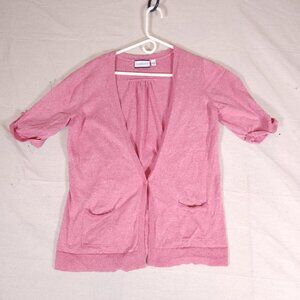 Croft & Barrow Womens Cardigan Sweater L Heather Pink Open Front Layering Preppy